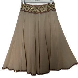 DKNY Donna Karan Silk Midi Skirt A- line Beaded Waistline 100% Silk Sz 4